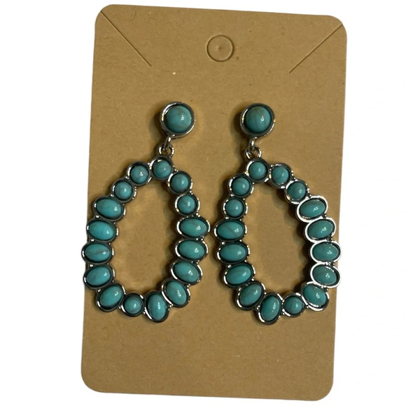 NWT 3 for $20 Teardrop Silver & Turquoise Dangle Pierced Earrings “you pick 3” - Picture 2 of 5